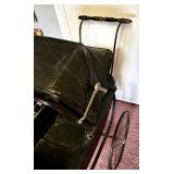 Vintage Oil Cloth Doll Carriage Circa 1910 / Antique Victorian Baby Carriage with Black Fabric Cover