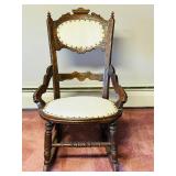 Antique Wooden Rocking Chair with Upholstered Seat