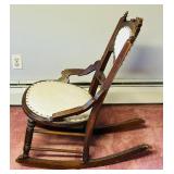 Antique Wooden Rocking Chair with Upholstered Seat