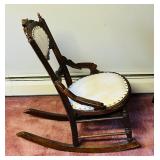 Antique Wooden Rocking Chair with Upholstered Seat