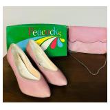 Vintage Dusty Rose Size 7.5 AA Peacock Pumps with Matching Handbag