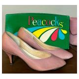 Vintage Dusty Rose Size 7.5 AA Peacock Pumps with Matching Handbag