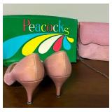 Vintage Dusty Rose Size 7.5 AA Peacock Pumps with Matching Handbag