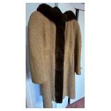 Vintage Womens Coat with Fur Trim and Matching Small Fur Hat