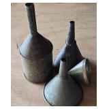 Collection of Vintage Metal Oil Funnels, Oil Cans, & More