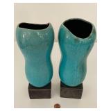 Pair of Red Wing Turquoise Modernist Vases by Charles Murphy - Loc58