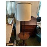 Vintage Floor Lamp with Wooden Shelf and Brass Accents