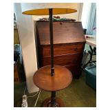 Vintage Floor Lamp with Wooden Shelf and Brass Accents