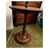 Vintage Floor Lamp with Wooden Shelf and Brass Accents