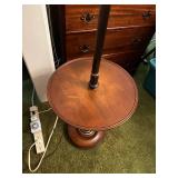 Vintage Floor Lamp with Wooden Shelf and Brass Accents