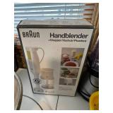 Kitchen Appliance Set: Aluminum Strainer, Braun Handblender, Osterizer Mini-Blend, Citrus Juicer