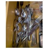Large Collection of Mixed Silverware, Industrial Can Opener and Farberware Kitchen Tools