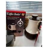 Mixed Kitchenware Lot with Two Coffee Butlers, Gravy Server, and Teapot