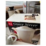 Mixed Kitchenware Lot with Two Coffee Butlers, Gravy Server, and Teapot