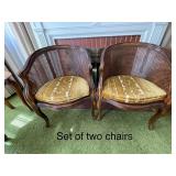 Set of 2 Vintage Cane Back Armchairs with Upholstered Cushions