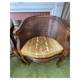 Set of 2 Vintage Cane Back Armchairs with Upholstered Cushions