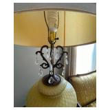 Vintage Yellow Quilted Glass Lamp with Crystal Adornments