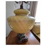 Vintage Yellow Quilted Glass Lamp with Crystal Adornments