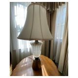 Vintage Frosted Glass Table Lamp with Brass Base and Shade