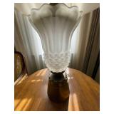 Vintage Frosted Glass Table Lamp with Brass Base and Shade