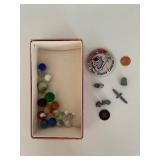 Vintage Collectibles Lot Including Monopoly Pieces and 1960 St. Paul Winter Carnival Button