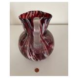 Handcrafted Murano Style Red Swirl Glass Pitcher