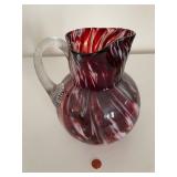 Handcrafted Murano Style Red Swirl Glass Pitcher
