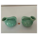 Set of 4 Vintage Pottery Vases with Leaf Motif and Two Matching Red Wing Belle Kogan Vases