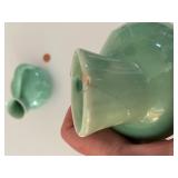 Set of 4 Vintage Pottery Vases with Leaf Motif and Two Matching Red Wing Belle Kogan Vases