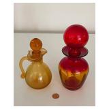 Set of 2 Hand Blown Art Glass Decanters incl. Amberina by Rainbow