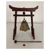 Vintage Brass Gong Bell with Wooden Stand and Mallet