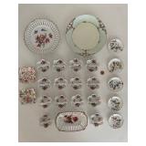 Collection of Floral Hand-Painted Porcelain Dishes - 24 Pieces