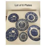 Lot of 6 Blue and White Staffordshire Plates with Colonial Scenes