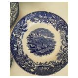 Lot of 6 Blue and White Staffordshire Plates with Colonial Scenes