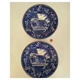 Lot of 6 Blue and White Staffordshire Plates with Colonial Scenes