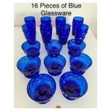 Set of 16 Vintage Blue Glassware Collection