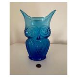 Set of 3 Mod Blue Glass Decor Pieces incl Owl
