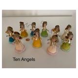 Set of 10 Vintage Handmade Angel Figurines