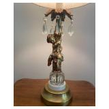 Vintage Table Lamp with Cherub and Crystal Prism Accents