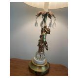 Vintage Table Lamp with Cherub and Crystal Prism Accents