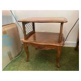 Vintage Walnut Two-Tier End Table with Decorative Sides