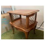 Vintage Walnut Two-Tier End Table with Decorative Sides