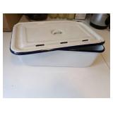 Vintage Enamelware Rectangular Casserole Dish with Lid