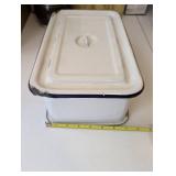 Vintage Enamelware Rectangular Casserole Dish with Lid