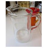 Set of 2 Glass Pitchers: Clear and Amberina Red-Orange Textured
