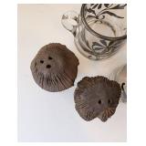 Assorted Tableware: Glass Creamer and Sugar Bowl Set, Ceramic Mushroom Shakers, and Divided Serving Dish