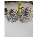 Assorted Tableware: Glass Creamer and Sugar Bowl Set, Ceramic Mushroom Shakers, and Divided Serving Dish