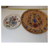 Set of 2 Vintage Decorated Floral Wooden Plates