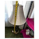 Vintage Brass Table Lamp with Embossed Fabric Shade