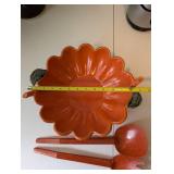 Vintage Ceramic Bowl with Lid and Serving Utensils